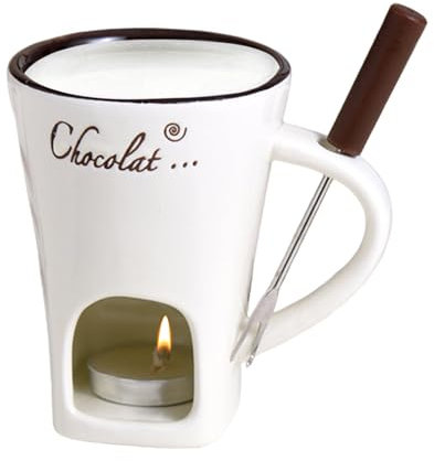Chocolate Fondue Mug | Ceramic Chocolate Melting Hot Pot Mugs | Tea Candle Chocolate Fondue Set | Butter Heating Coffee Cup With Stainless Steel Fork | Novelty Warmer Mug Drinkware For Candy & Caramel