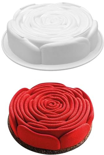 SEABABOO Moule À Gâteau En Silicone Rose Grande 6 In Moule En Silicone Forme De Fleur Moule À Gâteau En Forme De Rose Moules De Cuisson Antiadhésif pour Cheesecake Brownie Tartes Flan