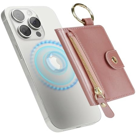 Havaya für Magsafe Wallet mit Kartenhalter für iPhone 16/15/14/13/12 Serie mit Ständer Schlüsselring mit Reißverschluss Magnetische Wallet - Rosa