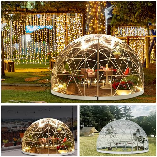 Serre de Jardin Igloo dôme de 2.9*1.8M avec guirlandes Lumineuses, Tente dôme géodésique pour 2 à 4 Personnes, Tente dôme géodésique, Serre de Jardin Igloo, Tente dôme pour arrière-Cour, Noël, fête