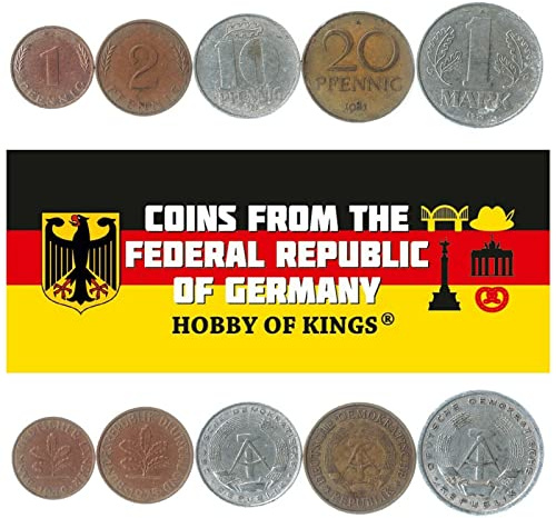 Germany 5 Mixed Coins | 1 Pfennig to 1 Mark | German Currency Since 1948