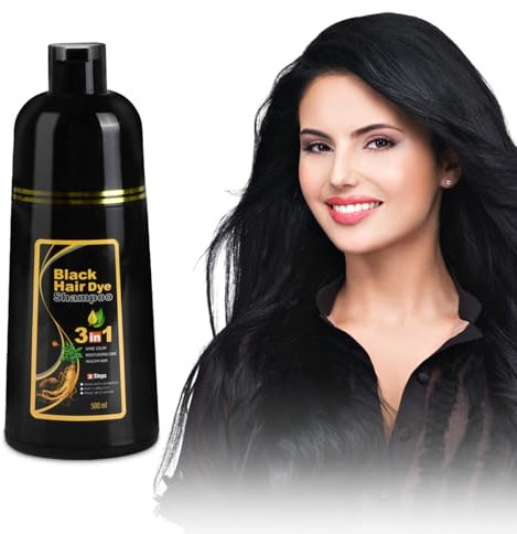Schwarzes Haarfärbeshampoo, Black Hair Dye Shampoo, Natürliches Sofort-Haarfarben-Shampoo, Schwarze Haarfärbung Hair Color Shampoos für Männer und Frauen, 500 ml (Schwarz)
