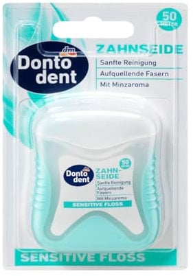 Dontoden Zahnseide Sensitive Floss – Aufquellende, sanfte Reinigung für empfindliche Zähne, Zahnersatz & Zahnspangen, mit Minzgeschmack. Zahnseide sensitive, aufquellende Zahnseide 50m 1 Packung