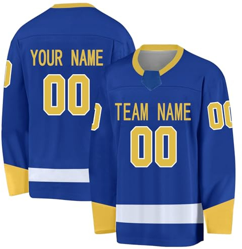 BOSSETY Personalisiertes Eishockey Trikot, Kinder/Erwachsene Eishockey Trikot, Personalisieren Sie es mit Ihrem Namen/Team/Ihrer Nummer, Komplette Größen und Farben(Königsblau)