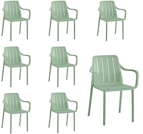 VORTIVO Gartenstühle 8er Set stapelbar - Hochwertige Outdoor-Stühle in Grün, wetterfest, UV-beständig, bis 200 kg – für Balkon, Terrasse & Esszimmer