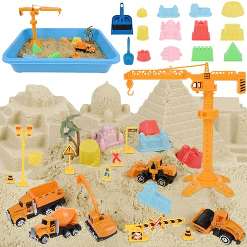 StarryTiger Sable Magique Chantier, Sable Jouet Magique, avec 1000g de Sable Magique, Sable Cinétique Enfant, Garçon Jeu de Sable Kit, Cadeau pour Enfants de 3 4 5 6 7 8 9 10 ans