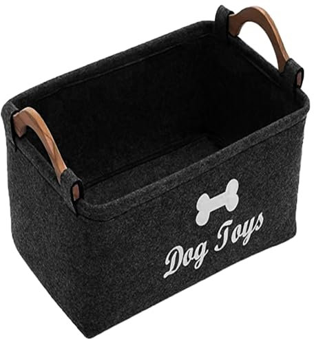 Tbczvx Dog Toy Basket, 38 * 25 * 18 Cm Dogs Toy Box with Handles, Dogs Toys Storage for Puppy Black Basket for Dogs Suitable for Use in Living Rooms Bedrooms or Outdoor Spaces Toys Box for Dogs