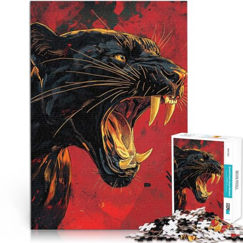 1000-Teile-Puzzle für Erwachsene Brüllen des schwarzen Panthers Aus Karton，für Kinder ab 14 Jahren Herausforderungsspielzeug EIN Kunstwerk。Größe：38x52cm/14.9x20.4Zoll