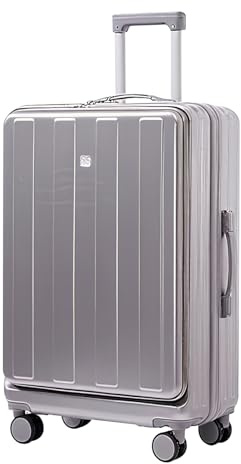 AYES 20 Inch Silver Carry On Cabin Luggage Suitcase ABS+PC with USB Port | ABS+PC Carry On Suitcase With Cup Holder, 4 Spinner Wheels, Lightweight Durable Hardshell Trolley Case