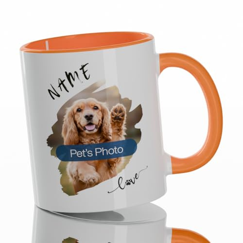 Personalized Pet Coffee Mug – Custom Dog Photo & Name Mug – 11 oz Ceramic Gift for Dog Lovers, Dishwasher & Microwave Safe (Orange)