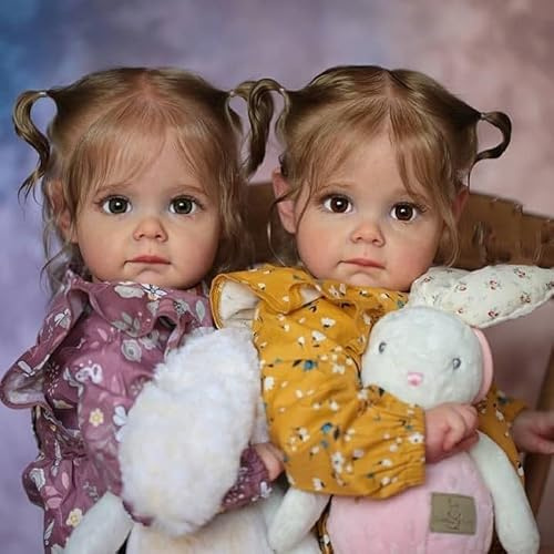 RXDOLL Reborn Babypuppen, Zwillinge, Kleinkind, Mädchen, 61 cm, realistische Reborn-Kleinkind-Puppe, weicher Stoffkörper, lebensechte Babypuppen, die echt aussehen, gewichtete Neugeborene Babys für