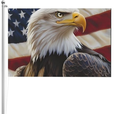 Bandiera americana con aquila calva su entrambi i lati, in poliestere resistente alle intemperie con colori vivaci per giardino, cortile, patio o casa