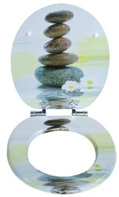 SINOBATH Siège de WC avec fonction Soft-Close, couvercle de toilettes antibactérien en MDF, montage facile, stable et durable (motif de fleurs de pierre)
