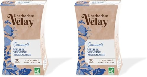 L'Herboriste du Velay - Infusion BIO Sommeil - Fleurs et Feuilles d'Oranger, Verveine, Marjolaine - Ingrédients 100% Issus de l'Agriculture Biologique - Boite de 20 Sachets (Lot de 2)