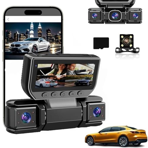 360° Car DVR WiFi 4Channels Dash Cam Video Recorder, 1080P FHD Car Camera - Dash Cam Front and Rear, Wireless Dashs Camera with 32GB Card, 170° Wide Angle, Loop Recording, Night Vision, Parking Mode