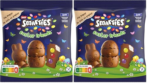 NESTLÉ SMARTIES Easter Friends, osterliche Figuren aus zartschmelzender Milchschokolade mit cremiger Füllung und bunten SMARTIES Mini Schokolinsen, 2er Pack (1 x 65g)