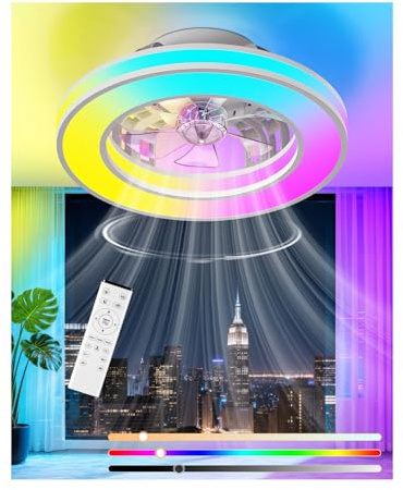 GLOFAN Ventilatore da Soffitto con Luce Silenzioso Lampadario Ventola | Motore DC, LED Dimmerabile RGB 3000-6500K, 6 Velocità Plafoniera Ventilatore con Telecomando per Camera da Letto, CucinaØ42cm