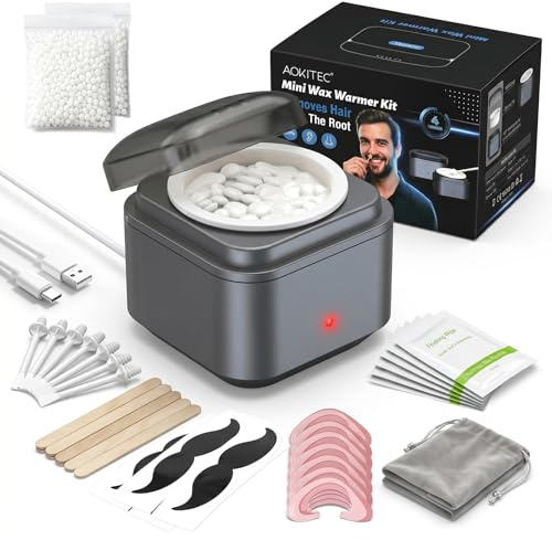 Aokitec Nasenhaarentferner Wachs Set, USB-Schnellwärmung, für Herren | Für Nase, Ohren, Augenbrauen & Bartkonturen; inkl. Wachsperlen und Bartschutz für präzise Haarentfernung