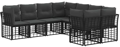 vidaXL Outdoor-Sofagarnitur 8 pcs Schwarz und Dunkelgrau Polyester, Garten und Terrasse, rustikales Sofa-Set, wetterfestes Mobiliar, modulare Lounge, Sitzgelegenheit für draußen