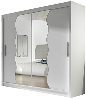 Mirjan24 Kleiderschrank mit Spiegel London X, Schwebetürenschrank, Schiebetürenschrank, Modernes Schlafzimmerschrank 180x215x58cm, Garderobe, Schlafzimmer (Weiß)