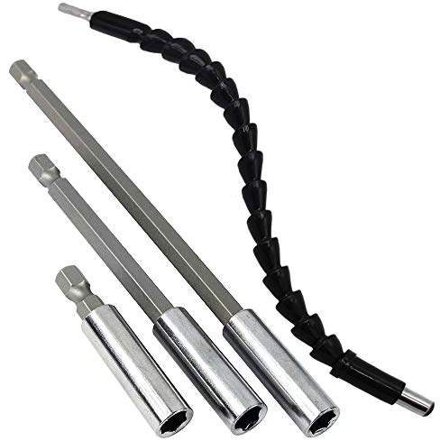 YuCool, Estensione magnetica per punte di trapano con 3 punte da 1/4 con codolo esagonale resistente per cambio rapido, prolunga flessibile da 29,5 cm con supporto per punte da trapano