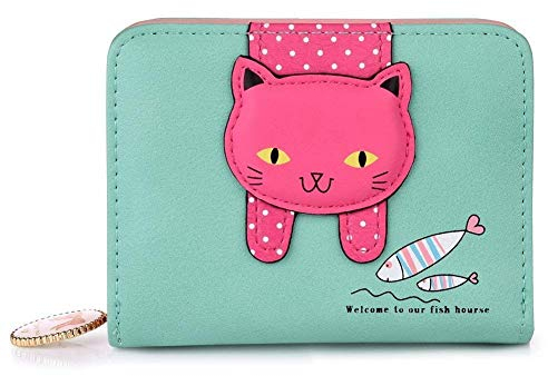 Binnan Mini Portefeuille Mignon Porte-Monnaie en Cuir, Bande Dessinée de Chat Fille Porte-Monnaie Sac à Main