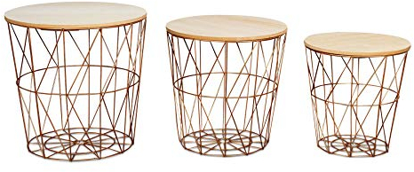 3er Set Beistelltisch Metall Metallkorb Drahtkorb Kupfer Couchtisch Deckel Aufbewahrung Design Deko Tisch