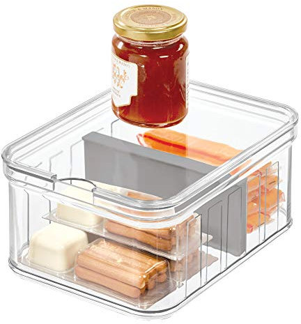 iDesign Kühlschrankbox (21 cm x 16 cm x 9,6 cm), kleiner Aufbewahrungsbehälter aus BPA-freiem Kunststoff, Aufbewahrungssystem für Küche oder Kühlschrank, durchsichtig und grau