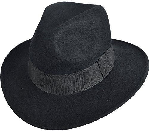 Jazmiu Herren Hüte Winter Mode Filzhut Wintermütze - Fedora Hut mit breiter Krempe - 100% Wollfilz (Schwarz)