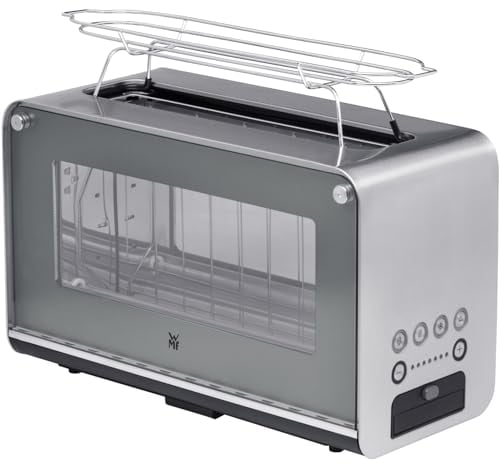WMF Lono Toaster Glas mit Brötchenaufsatz, 2 Scheiben, XXL, motorisierte Toastaufnahme, Aufwärm-Funktion, 7 Bräunungsstufen, Toaster edelstahl matt