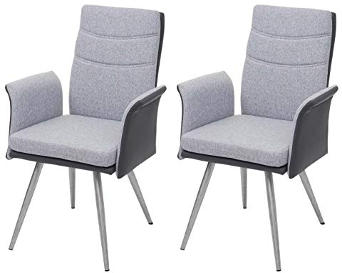 Mendler 2er-Set Esszimmerstuhl HWC-G54, Küchenstuhl Stuhl mit Armlehne, Textil/Kunstleder Edelstahl gebürstet - grau