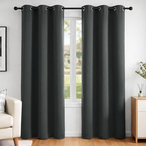 Deconovo Thermal Insulated Blackout Curtains, Anti-Cold, Curtains for Living Room and Bedroom, Modern Design with Eyelets, 107 x 242 cm (Width x Height), Dark Grey, 2 Pieces