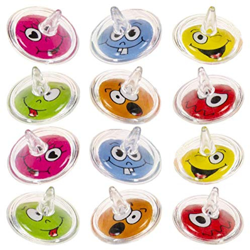 PartyPack 12 x Smile Emotion Kreisel für Kinder, Zweifärbig, Mitgebsel, Kindergeburtstag Gastgeschenke
