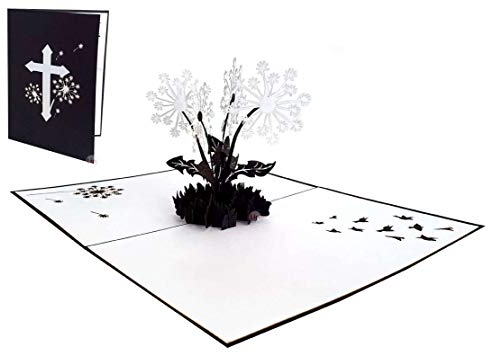 LIN17664, POP UP Karte Blumen, Trauer Grußkarte, Beileid Karten, Dankesagung, Kondolenzkarte, Gedenkkarte, Pusteblumen, N387