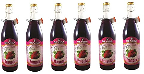6x Bevida Sciroppo di Fragola Erdbeersirup Sirup Glasflasche 1Lt Ideal für Getränke, Eis und Matsch