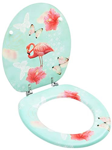 Toilettensitz mit Deckel MDF Flamingo-Design - Erwachsene Toilettendeckel - Klobrille Deckel - Toilettendeckel - Wc-Sitz 43.7 x 37.8 cm