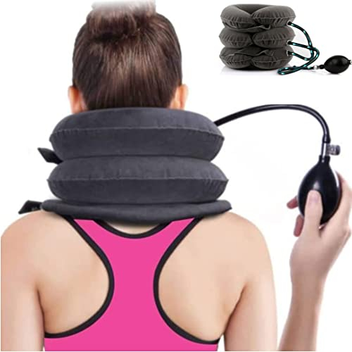 Spinegear Inflatable Neck Traction Device – 3 Layer Cervical Neck Stretcher & Brace for Pain Relief – Adjustable Spine & Shoulder Support for Pinched Nerve, Herniated Disc, Muscle Strain – One Size