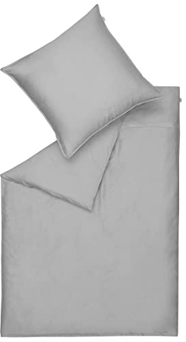 Schöner Wohnen Kollektion Bettwäsche Pure 135x200 grau - Bettwäsche Baumwolle - Bettwäscheset mit Kopfkissenbezug 4teilig - 2X Kissenbezug 80x80