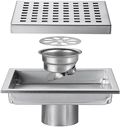 GLYYRLR Bodenablauf Quadrat Duschablauf 150x150mm Duschrinne 304 Edelstahl Badezimmer Bodenablauf mit Haarfilter, Deodorant Ablaufrinne für Balkon, Küche, Badezimmer,Brushed
