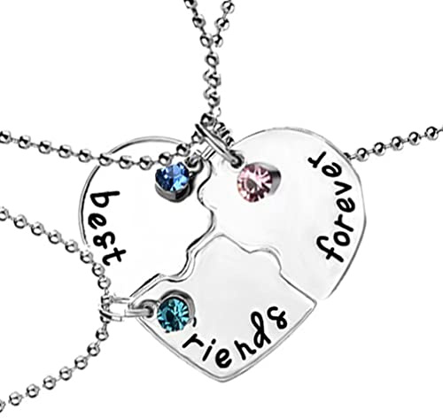 Houhounb Legierung Freundschafts Halskette BFF Kette mit Diamant best friends forever Halskette Beschriftung Partner Schmuck für Besten Freunde Schwestern Geschenke, 3 Stück, Silber