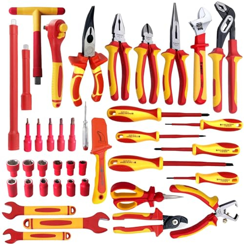 WEDO VDE 1000V Isolierte Werkzeuge Satz Kit 42Pcs, Elektriker Sicherheits Werkzeuge Satz mit Zange, Schraubendreher, Messer, Schraubenschlüssel, Steckdosen, Buchse Hexagon, Spannungsprüfer im Koffer