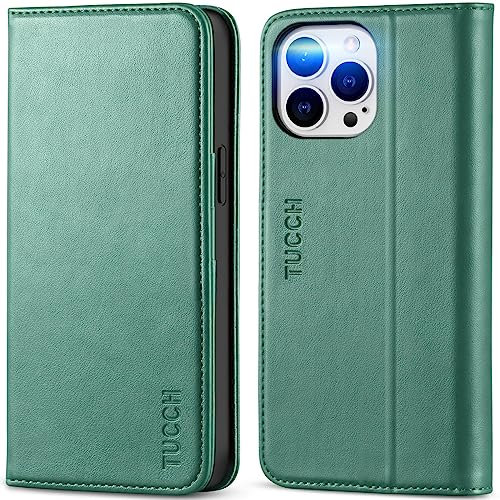 TUCCH Wallet Case for iPhone 14 Pro Max (6.7) 2022 5G, PU Leather Case with[RFID Blocking][Shockproof TPU] Card Holders Kickstand, Flip Folio Cover Compatible with iPhone 14 Pro Max, Myrtle Green