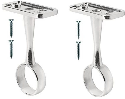 TERF® Polished Chrome Ceiling-Mount Bracket for Up to 25mm Diameter Curtain Pole - Wall Mount Rod Holder for Closet, Wardrobe, Shower Curtain - Pack of 2