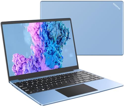 Ordinateur Portable PC 14 Win 11 Celeron N4020 Up to 2.8Ghz 256Go SSD Expansible 1to Stockage 2.4G+5G Double Bande WiFi 1080p HDMI Bluetooth Souris sans Fil & Azerty Clavier Couverture - Bleu