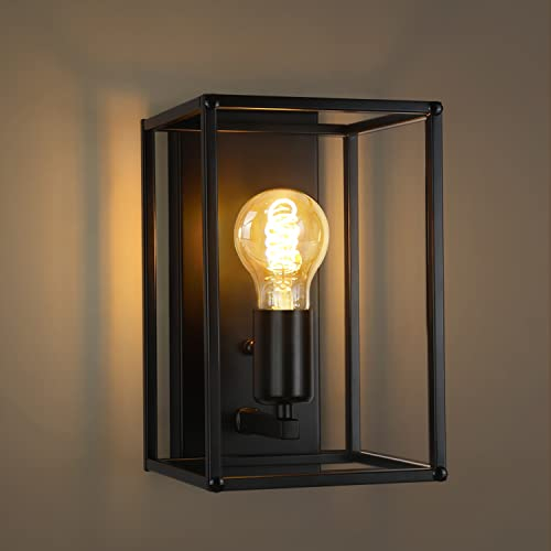 Homefire Wandleuchte Innen Wandlampe Vintage - Wandbeleuchtung Schwarz Retro Beleuchtung Flurlampe E27 Metall Industrial Style für Schlafzimmer Küche Wohnzimmer Treppenhaus - Ohne Leuchtmittel