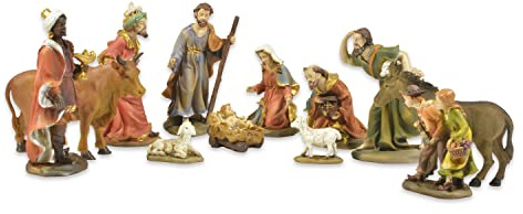 Riffelmacher 78005 - Bemalte Krippenfiguren für die Weihnachtskrippe, Figuren max. 12 cm, 12 teiliges Set aus Polyresin, Weihnachten, Weihnachtsgeschichte, Geschenk