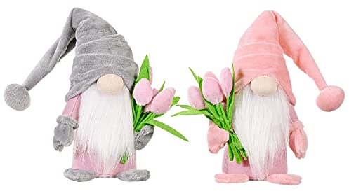 FYBlossom 2er Set Wichtel Frühling Deko Figuren, Zwerg Puppe Frühlingdeko Mit Sonnenblume, Plüsch Schöne Spielzeug Frühlingswichtel Für Festival Home Bauernhaus Küche Dekor