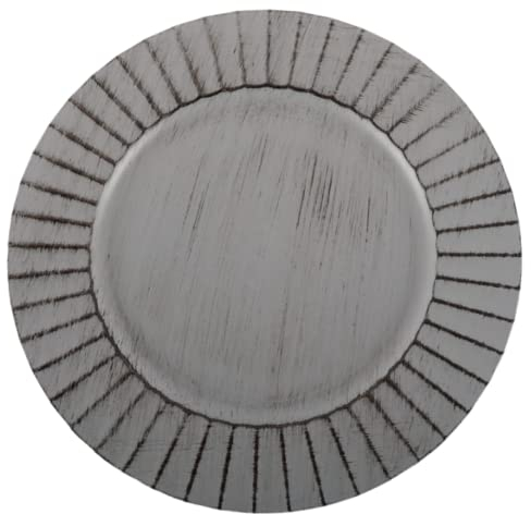 Koyal Wholesale 13 Antique Brushed Ribbed Charger Plates Set of 4, Antique Grey Acrylic Charger Plates Bulk Wedding, Plastic Charger Plates for Wedding Table Setting, Dinner Plates, Holidays, Events