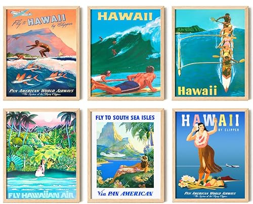 97 DECOR Hawaii Raumdekoration – Vintage Hawaii Kunst Wanddekoration, Surf Poster, Sommer Tropischer Strand Hawaii Insel Druck für Zuhause Schlafzimmer (20.3x25.4 cm, ungerahmt)