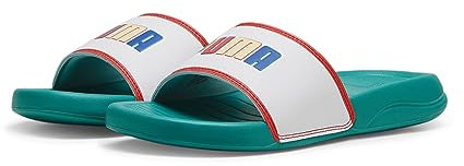 PUMA Popcat 20 Ready, Set, Better JR, Slide Sandal, Sparkling Green White-Active Red, 39 EU